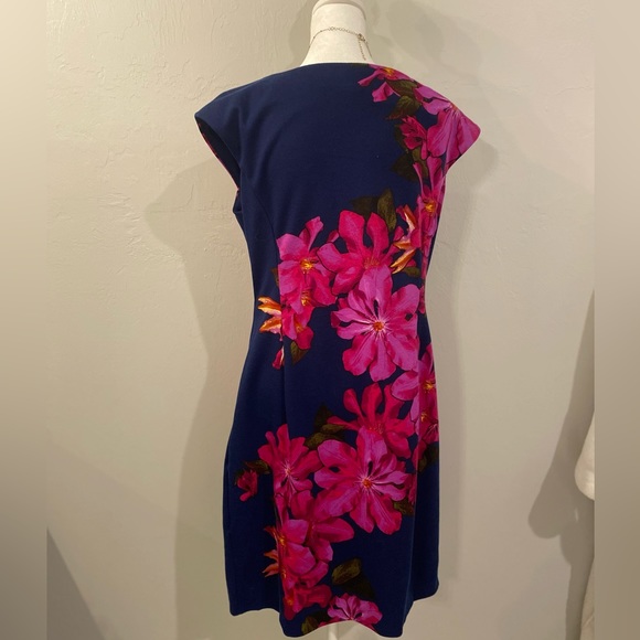 Navy and floral Wisp Tressa Ponte dress. Size L. - Picture 2 of 4